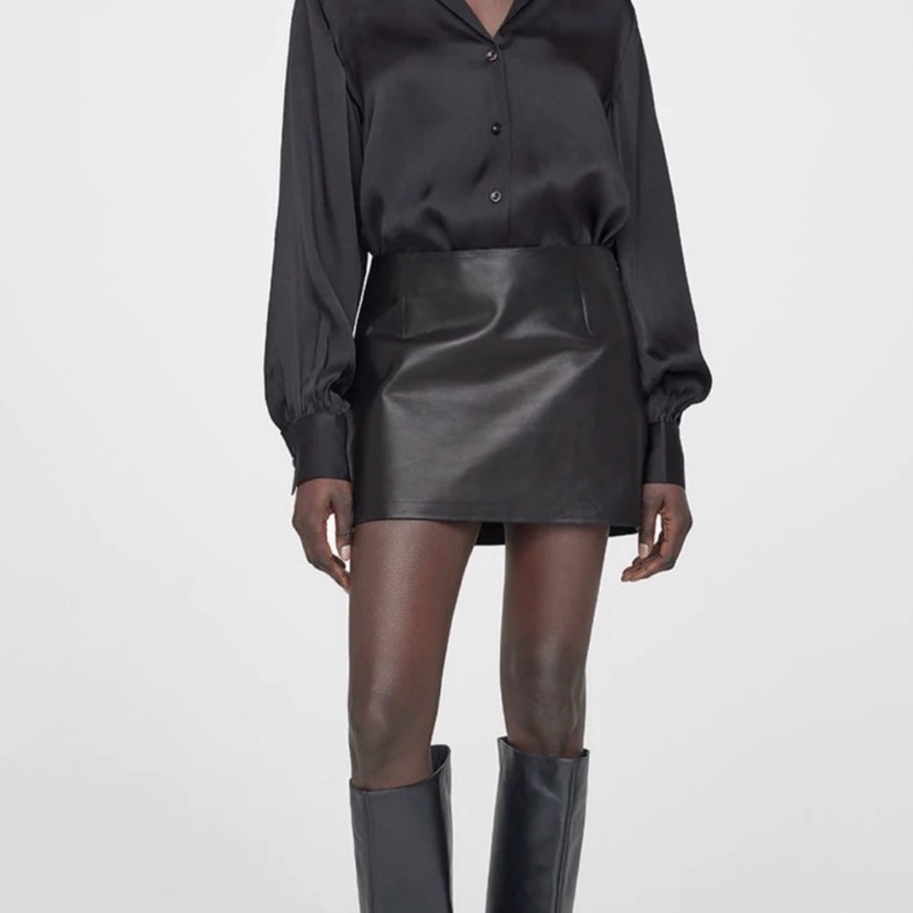 Anine Bing Alina Lamb Leather Mini Skirt Black XS